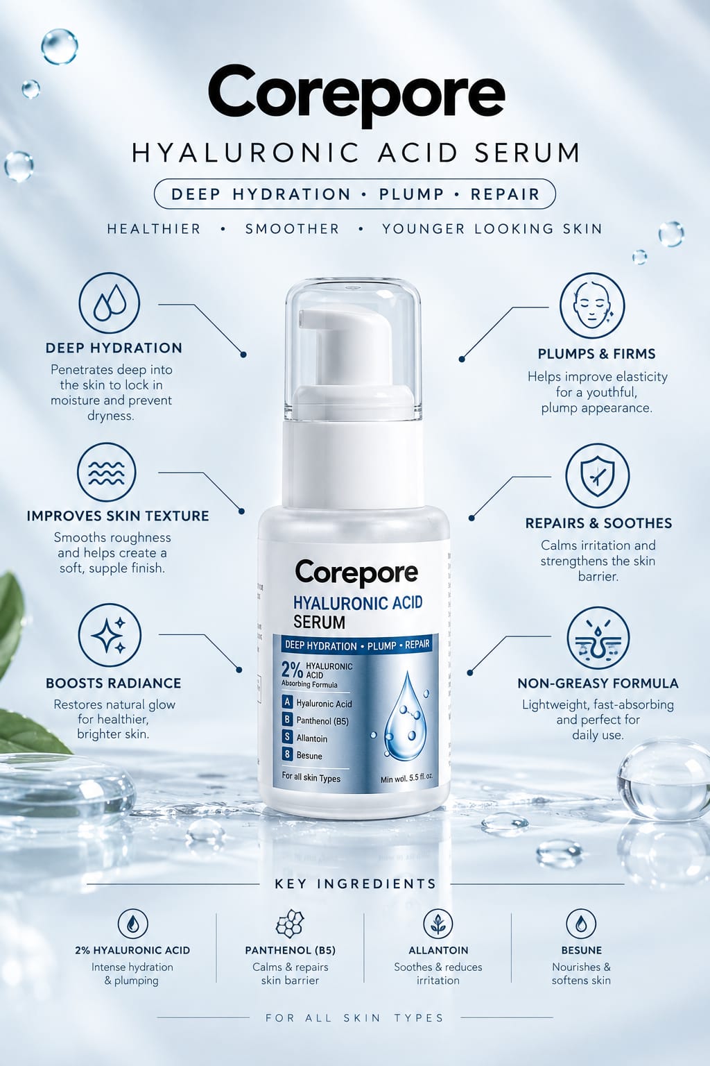 2% Hyaluronic Acid + Panthenol Hydrating Serum