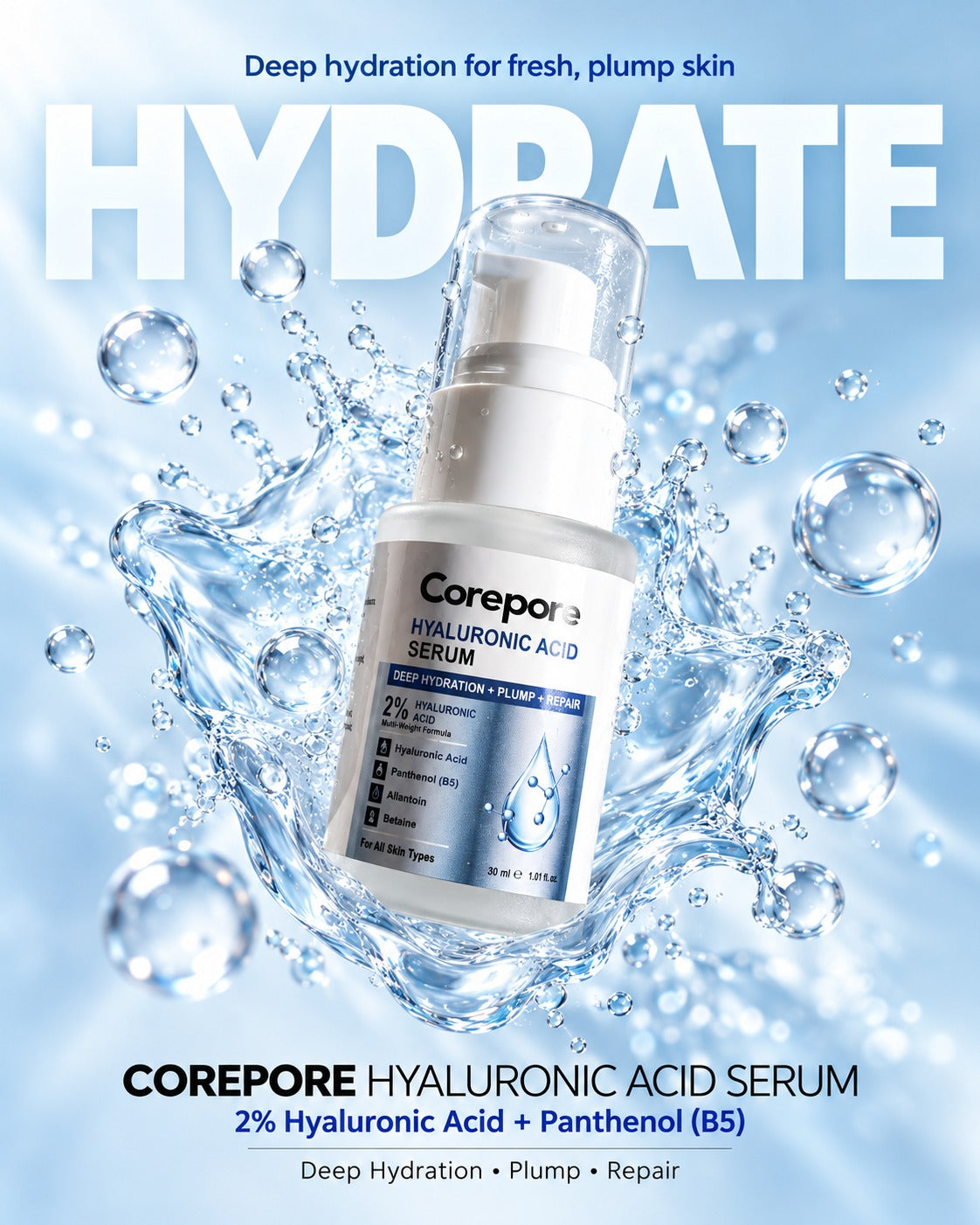 2% Hyaluronic Acid + Panthenol Hydrating Serum